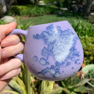 Tiny Ceramic Tea Cup Handmade Small Coffee Mug Lavender Glaze with Splash Pattern image 3