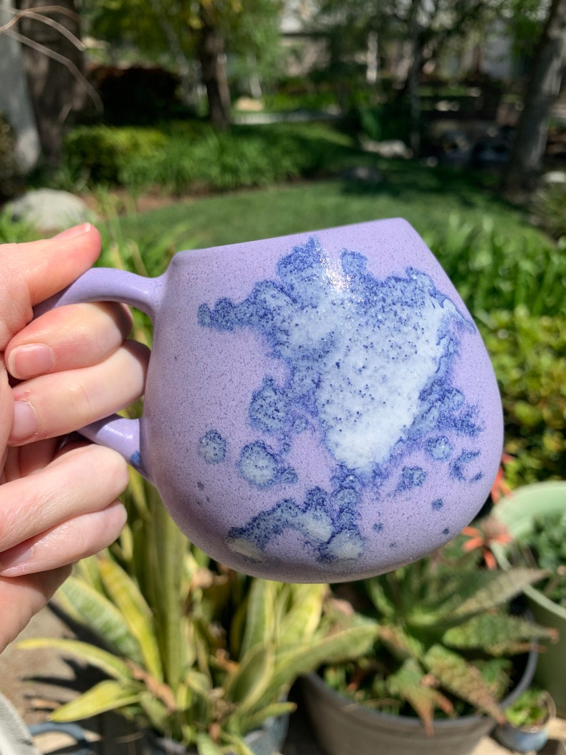 Tiny Ceramic Tea Cup Handmade Small Coffee Mug Lavender Glaze with Splash Pattern image 3