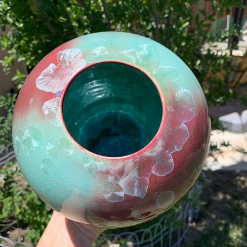 Crystalline Pottery Vase Handmade Decorative shops Flower Vase