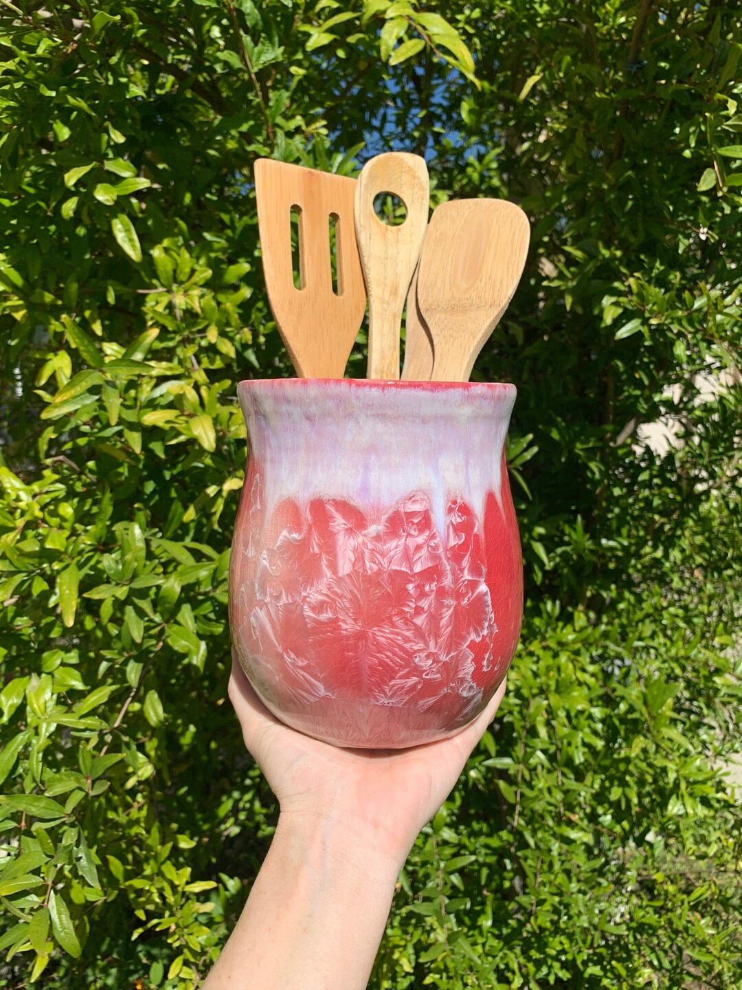 Kitchen Utensil Crock Crystalline Glazed Kitchen Utensil Etsy