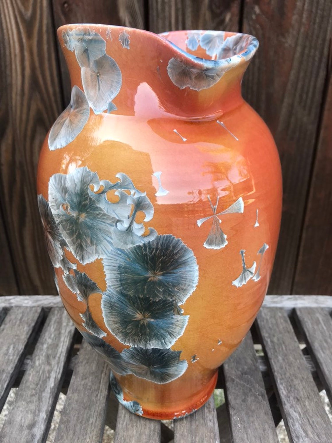Crystalline Pottery Vase Handmade Burnt Orange Red Yellow with Etsy