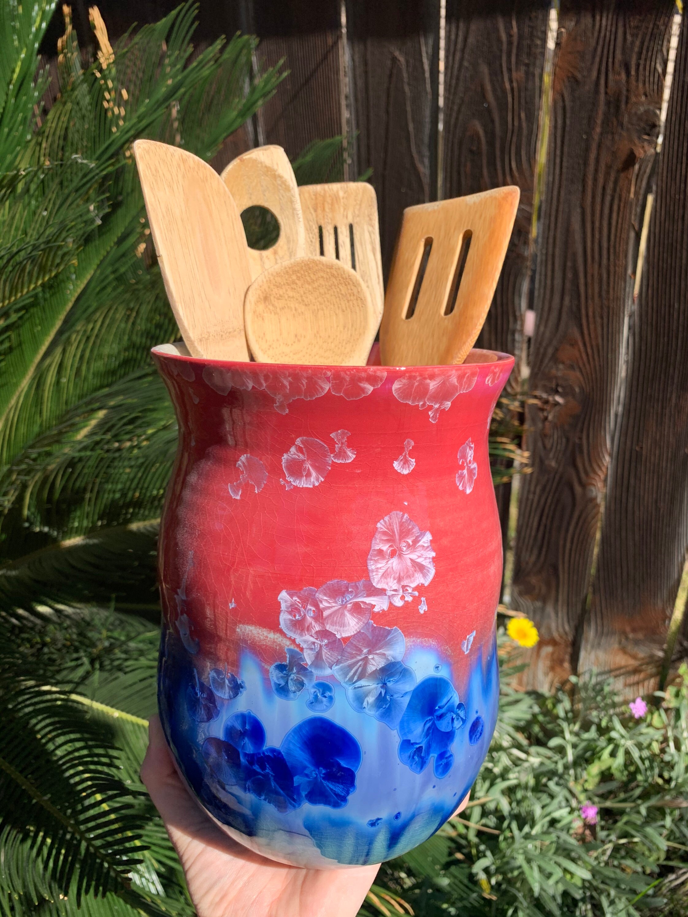 Kitchen Utensil Crock Crystalline Glazed Kitchen Utensil Etsy