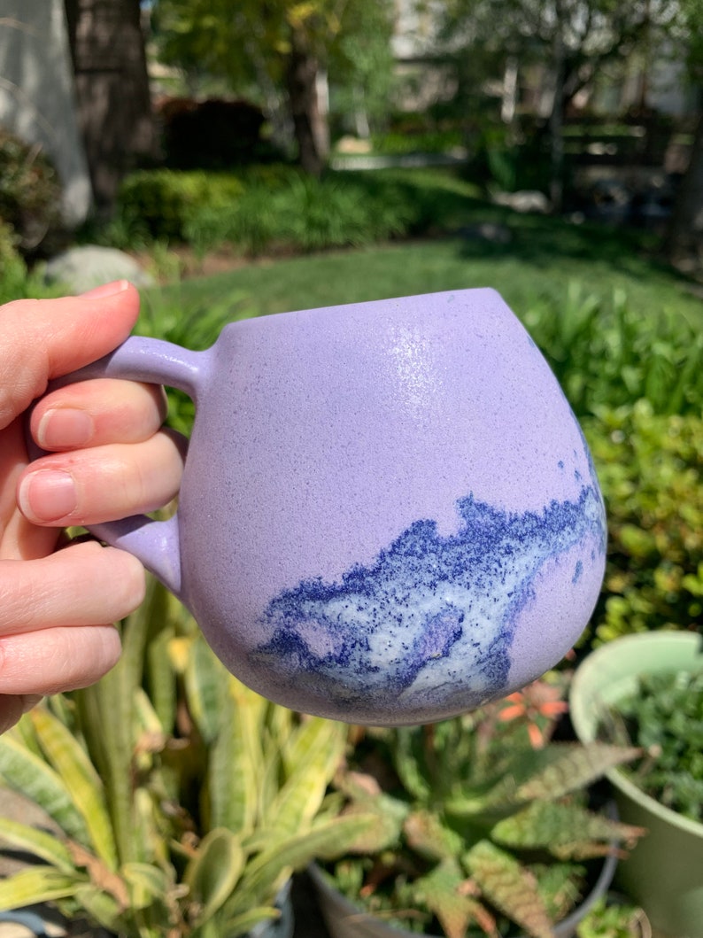 Tiny Ceramic Tea Cup Handmade Small Coffee Mug Lavender Glaze with Splash Pattern image 4