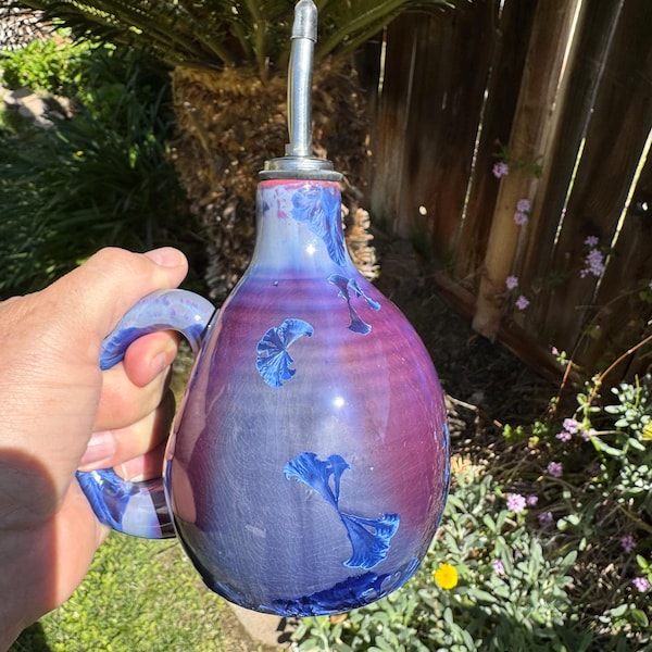 Cooking Oil Decanter or Dish Soap Dispenser Crystalline Pottery Kitchen Decor