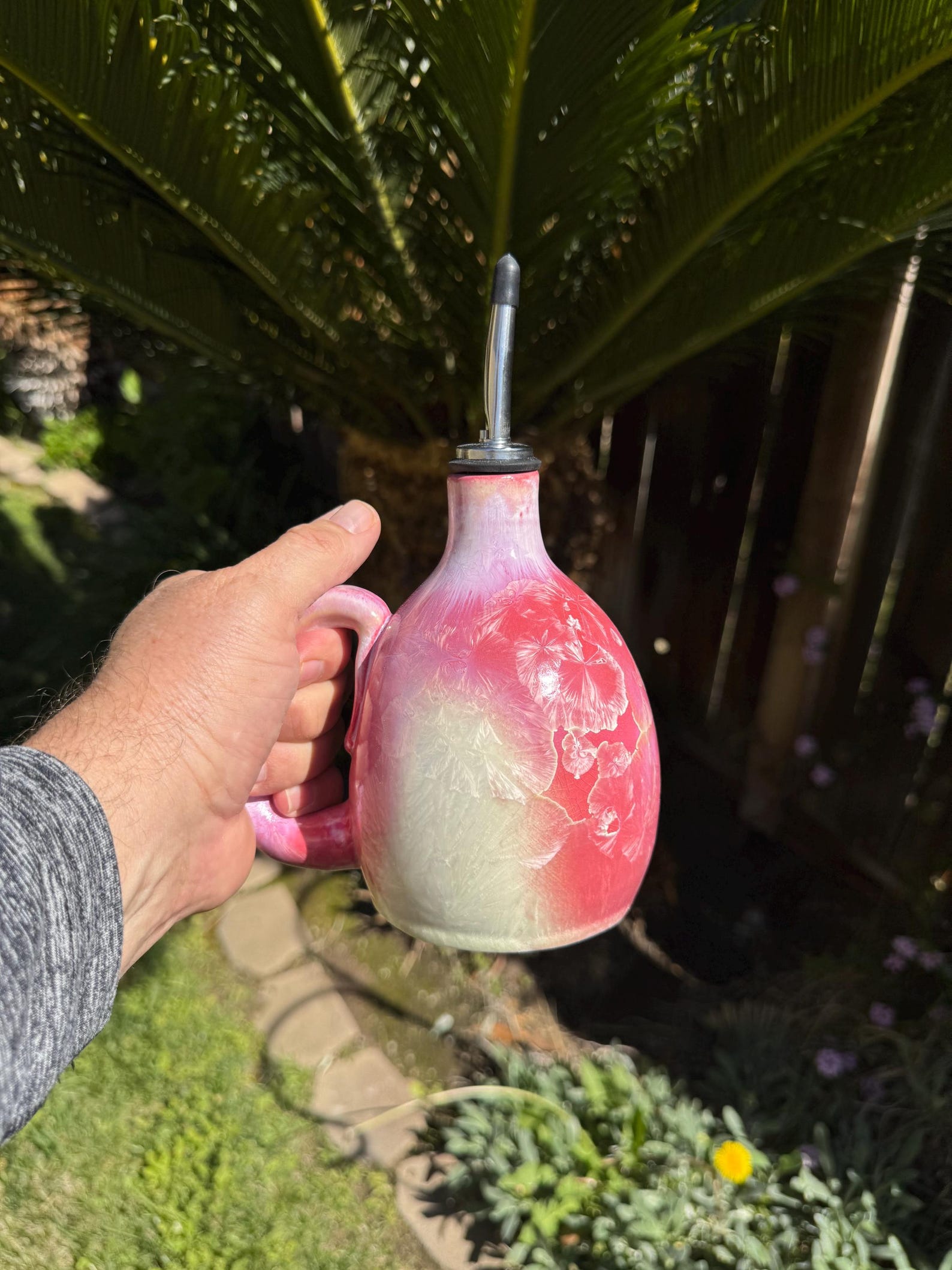 Cooking Oil Decanter or Dish Soap Dispenser Crystalline Pottery Kitchen Decor