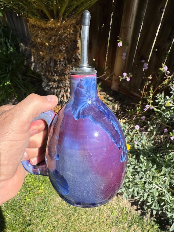 Cooking Oil Decanter or Dish Soap Dispenser Crystalline Pottery Kitchen Decor