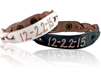 Leather engraved Bracelet - Custom Engraved Leather Bracelets - Eternity engraved bracelets - His and Her Personalized Bracelets-His and her
