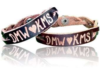 Matching Bracelets for Couples, Custom Bracelet His and Her, Leather Couples Bracelets, Engraved Couples Bracelets