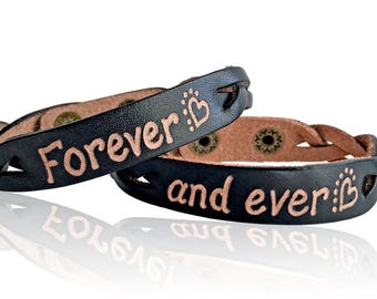 Personalized leather engraved bracelet - Personalized Couples gift - His and her gifts - Custom Leather Name bracelet -Matching Couples gift