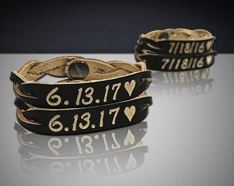 His and Hers Engraved Bracelets - Personalized Couples Braided Bracelets - Custom Leather Bracelets - his and her name bracelets