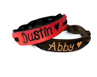 leather name bracelet etsy