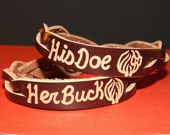 His Doe Her Buck Leather Bracelets – Custom Engraved Couples Jewelry