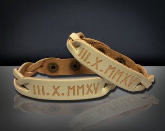 Personalized leather engraved bracelet - Personalized Couples gift - His and her gifts - Custom Leather Name bracelet -Matching Couples gift