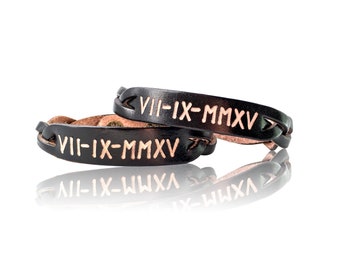 Couples Matching Engraved Bracelets - His and Hers Jewelry - Custom engraved leather bracelets for women - Girlfriend gift, Gifts for her
