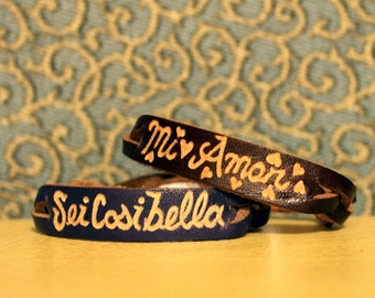 His and Her Bracelet - Personalized Couples Bracelets - Custom Leather Bracelet - Couples Bracelets - Leather braided name bracelets