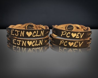 Engraved leather bracelet - His and hers custom jewelry - Personalized Leather name bracelets - gifts & mementos - Gifts for her