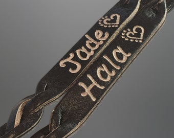 Personalized leather engraved bracelet - Personalized Couples gift - His and her gifts - Custom Leather Name bracelet -Matching Couples gift