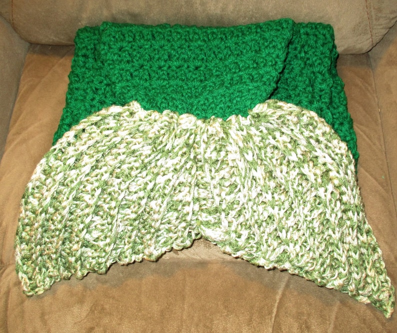 Adult 55 long total Green w Camo tail Clearance SALE RTS Mermaid Tail Hand Crocheted Blanket TweenTeen