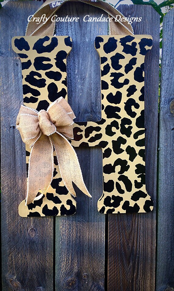 Items similar to Cheetah Print Monogram Door Hanger with Burlap Bow on Etsy