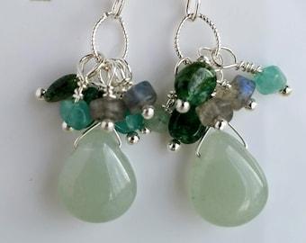 Aventurine Cluster Earrings with Labradorite