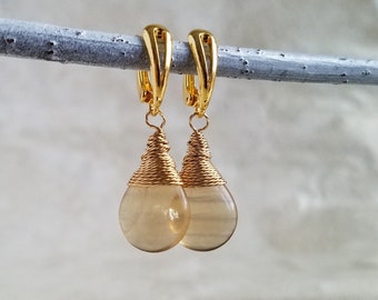 Handmade Yellow Fluorite Earrings: Gold Fill Jewelry
