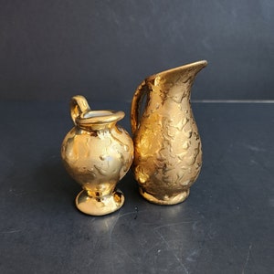 Mini 3" Gold Weeping Pitchers Duo - Mid Century Modern Mini Collection Pieces