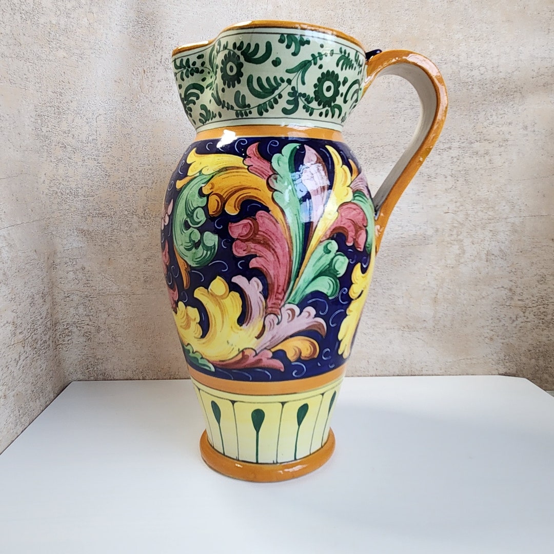 Italian Pottery Vase Pitcher 10.5 Hand Painted Vintage - Etsy