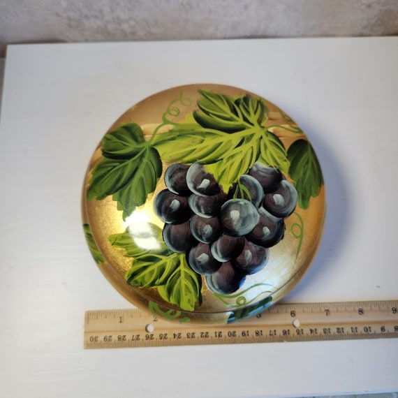 Vintage 7" Ceramic Bowl with Lid Grape on Gold Ha… - image 10