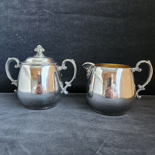 Vintage 1950s WM. ROGERS Silver Plated Creamer # 104 & Sugar Bowl # 103, Antique Home, Best Retro Gift to a Collector, Silverplated Decor