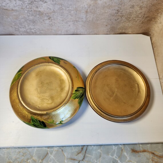 Vintage 7" Ceramic Bowl with Lid Grape on Gold Ha… - image 8