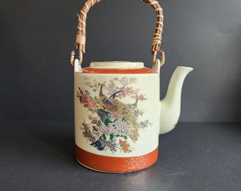 Teekanne Satsuma Japanische Pfau Design 5 "Vintage Teekanne mit Bambus Griff, Vintage Sammler Antik