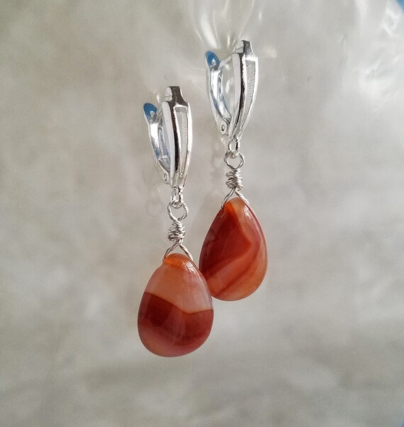 Red Agate Earrings Natural Stone Earrings Gemstone Earrings