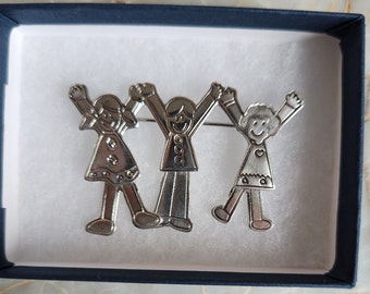 Vintage 8g Mexican Sterling Silver, Boy Girl Children Brooch, Mother's Day Gift