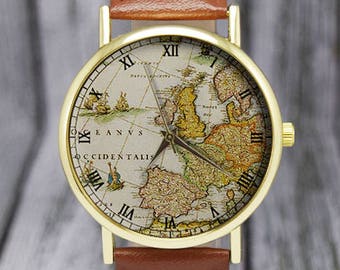 Vintage Europe Map Watch | Old Map | Cartography | Travel Gift | Ladies Watch | Men's Watch | Birthday | Wedding | Gift Ideas | Accessories