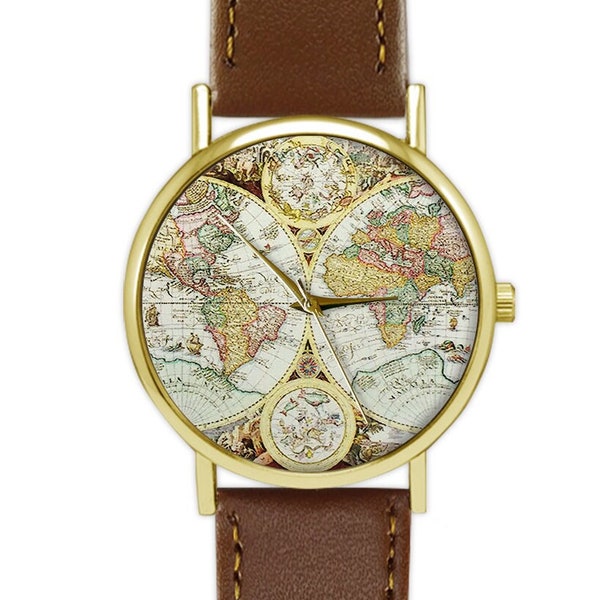 Antique World Map Watch | Cartography | Travel Gift | Ladies Watch | Men's Watch | Birthday Gift | Gift Ideas | Jewelry | Accessories