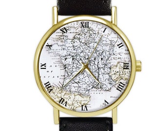 Vintage FRANCE Map Watch | Europe Map | Ladies Watch | Men's Watch | Travel Gift | Birthday | Wedding | Gift Ideas | Fashion Accessories