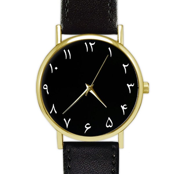 Persian Numerals / Farsi Numbers Watch | Black Face Watch | Minimalist | Leather Watch | Ladies Watch | Men's Watch | Gift Ideas | Accessory