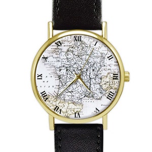 montre vintage carte de FRANCE | Carte de l'Europe | Montre femme | Montre homme | Cadeau de voyage | Anniversaire | Mariage | Idées cadeaux | Accessoires de mode