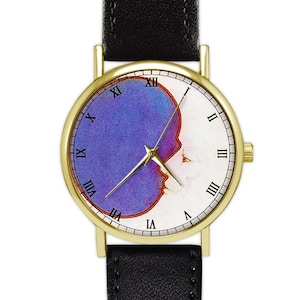 montre vintage croissant de lune | Montre en cuir | Montre femme | Montre homme | Unisexe | Mariage | Anniversaire | Idées cadeaux | Accessoire de mode