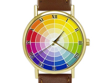 Color Wheel Watch | Art | Leather Watch | Women's Watch | Men's Watch | For Her | Birthday | Wedding | Gift Ideas | Fashion Accessories