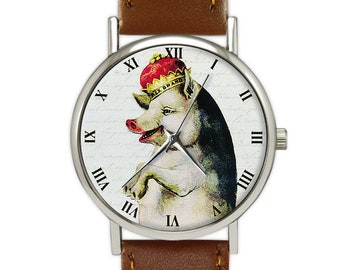 Vintage Pig with Crown Watch | Pig Art | Classic Style | Ladies Watch | Men's Watch | Unisex | Birthday Gift Ideas | Fashion Accessories