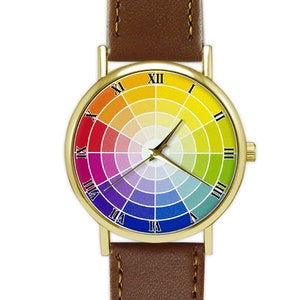 Color Wheel Watch Art Leather Watch Women's Watch Men's Watch For Her Birthday Wedding Gift Ideas Fashion Accessories image 1