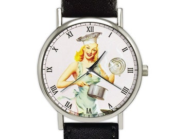 Vintage Beautiful Lady Chef Watch | Cook | Kitchen | Classic Style Ladies Watch | Unisex Watch | Women's Watch | Gift Idea | Accessories