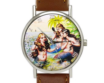 Vintage Mermaid Illustration Watch | Classic Style Ladies Watch | Women's Watch | Birthday | Wedding | Gift Ideas | Fashion Accessories