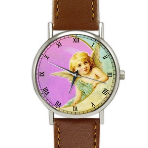 Vintage Baby Cherub | Angel Watch | Crescent Moon | Ladies Watch | Women&#39;s Watch | Gift for Her | Gift Ideas | Birthday | Accessories