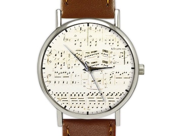 Sheet Music Watch | Leather Watch | Ladies Watch | Men's Watch | Gift For Musician | Birthday | Wedding | Gift Ideas |