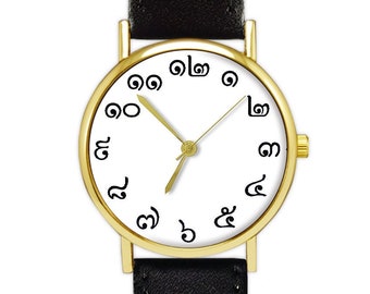 Thai Numerals / Numbers Watch | White Face Watch Minimalist | Leather Watch | Ladies Watch | Men's Watch | Birthday Gift Ideas | Accessories