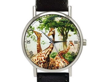 montre girafe vintage | Safaris | Afrique | Montre en cuir de style classique | Montre femme | Montre pour hommes | Idées cadeaux | Accessoire de mode