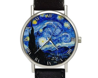 La nuit étoilée | Montre d'art | Vincent Van Gogh | Beaux-Arts | Montre Femme | montre femme | Montre Homme | Cadeau d'anniversaire | Accessoire de mode