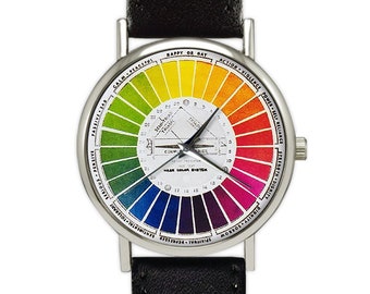 Vintage Color Wheel | Art | Leather Watch | Women's / Men's Watch | Birthday Gift | Wedding | Gift  Ideas | Jewelry | Fashion Accessory